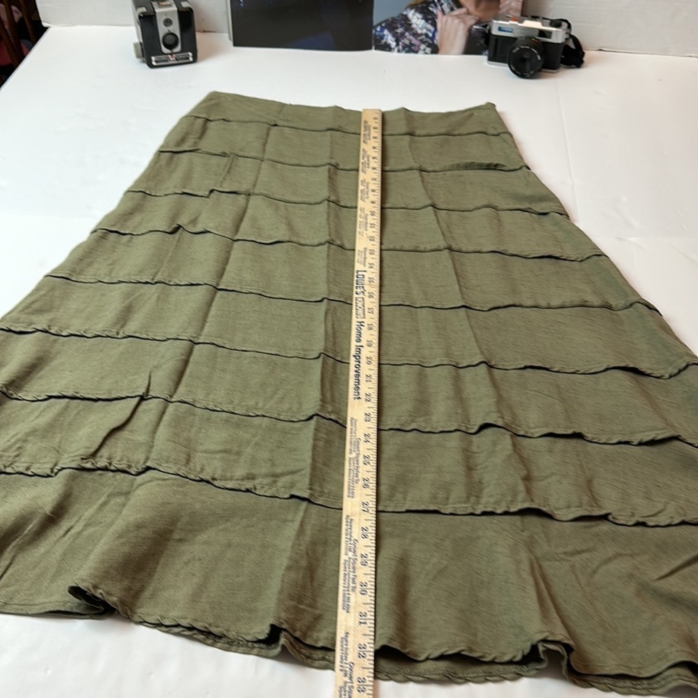 Olive Linen Blend Tiered Midi Skirt | Coastal Resort · Quiet Luxury - Picture 8 of 9